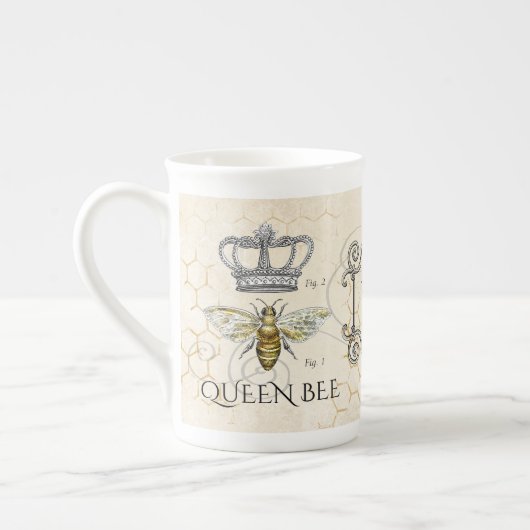Koningin Bee Royal Crown Monogram Porselein Kop (Links)