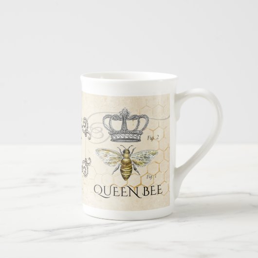 Koningin Bee Royal Crown Monogram Porselein Kop (Rechts)