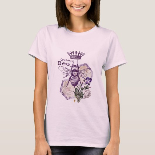 Koningin Bee Vintage Retro Nostalgische Kunst T-shirt (Voorkant)