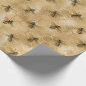 Koningin Bees Honey Comb Hexagone Gold Sepia Black Cadeaupapier (Hoek)