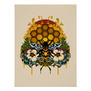 Koningin Bij Bloemen Honingraat Botanische Tuin Perfect Poster