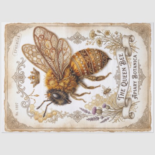 Koningin Bij Botanisch Decoupage Tissuepapier (Voorkant)