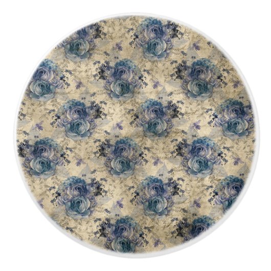  koningin bij en blauw Rozen keramische romp Keramische Knop (Voorkant)