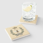 koningin bij en kroon stenen onderzetter (Zijkant)