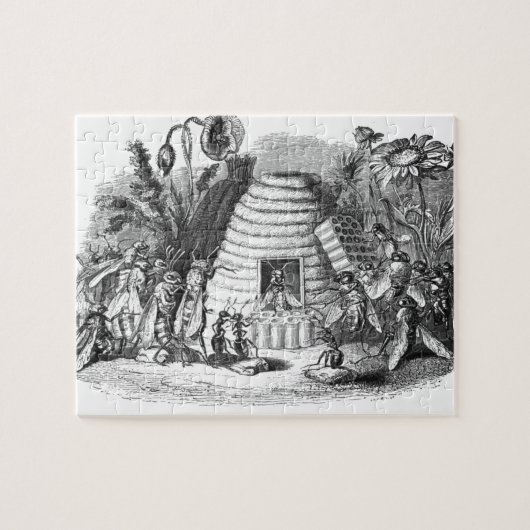 koningin bij en werkbijen bij de bijenkast legpuzzel (Horizontaal)