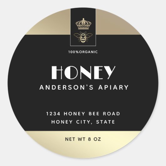 Koningin bij goud minimalistische honing ronde sticker (Voorkant)