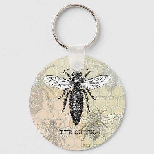 Koningin Bij Illustratie Insect Sleutelhanger (Voorkant)