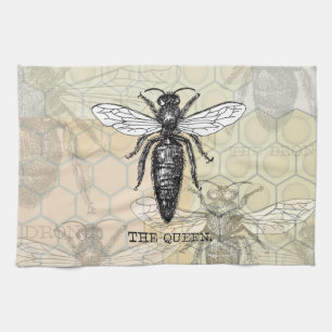 Koningin Bij Insect Antieke Illustratie Theedoek