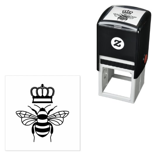 Koningin Bij Met Kroon Afbeelding Alleen Zelfinktende Stempel (In situ)
