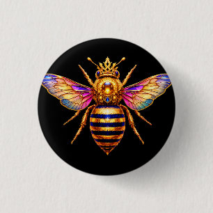Koningin Bij Met Kroon Ronde Button 3,2 Cm