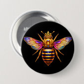 Koningin Bij Met Kroon Ronde Button 7,6 Cm (Voorkant /achterkant)