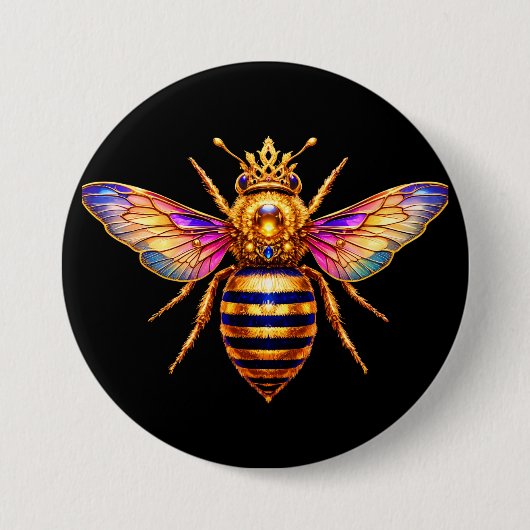 Koningin Bij Met Kroon Ronde Button 7,6 Cm (Voorkant)