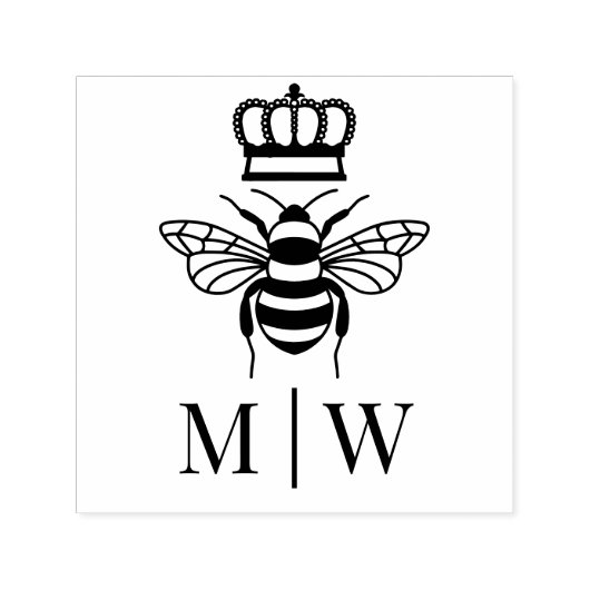 Koningin Bij Met Kroon Trouwkoppel Initialen #2 Zelfinktende Stempel (Design)