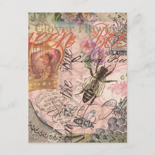 Koningin Bij Vintage Mooie Collage Briefkaart (Voorkant)