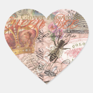 Koningin Bij Vintage Mooie Collage Hart Sticker