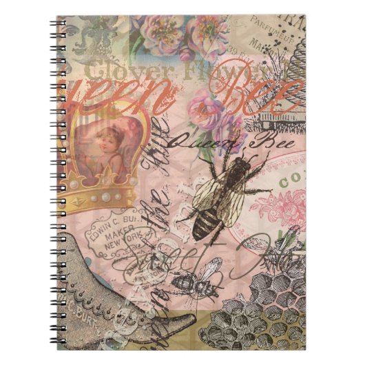Koningin Bij Vintage Mooie Collage Notitieboek (Voorkant)