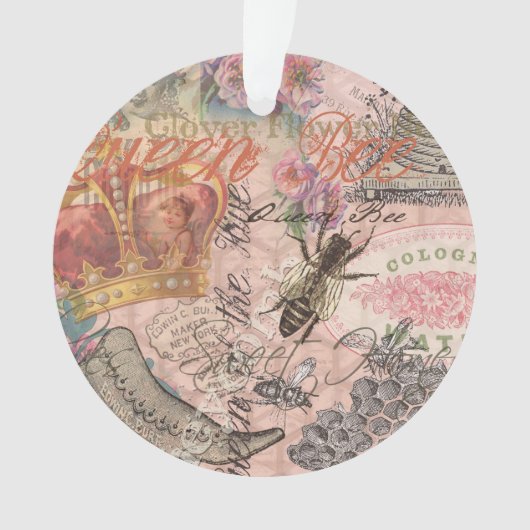 Koningin Bij Vintage Mooie Collage Ornament (voorkant)