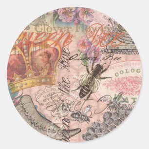 Koningin Bij Vintage Mooie Collage Ronde Sticker