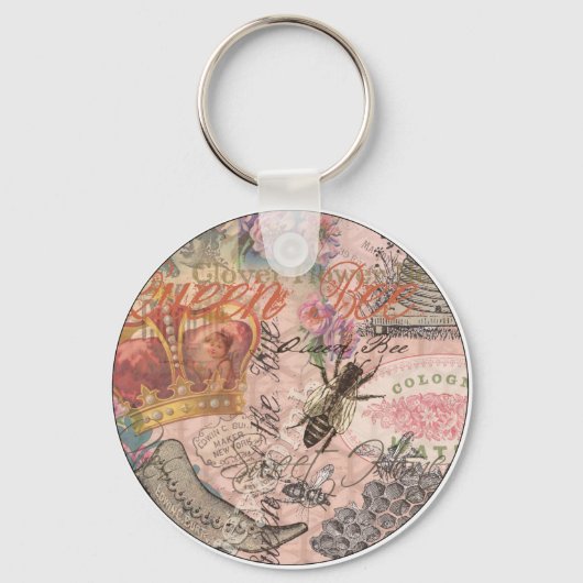 Koningin Bij Vintage Mooie Collage Sleutelhanger (Voorkant)