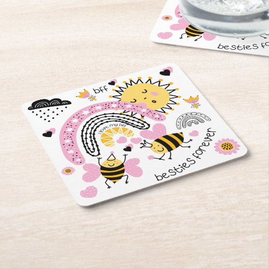 Koningin Bijen Beste Vriendinnen Voor Altijd Schat Kartonnen Onderzetters (Schuin)
