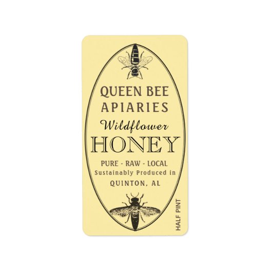 Koningin-bijenhoning met ovaal adres of verzendgro etiket (Voorkant)