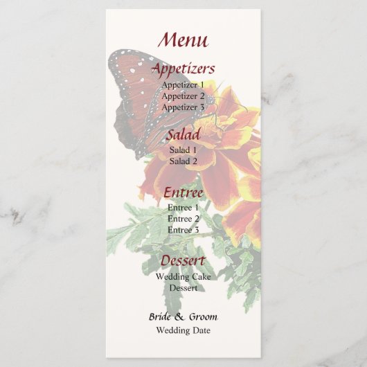 Koningin Butterfly over het Marigold Wedding Menu (Voorkant)