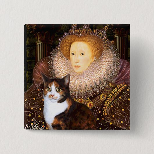 Koningin - Calico kortharig Vierkante Button 5,1 Cm (Voorkant)