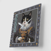 Koningin Cat Tuxedo Kat Grappig Renaissance Portre Vierkante Klok (Hoek)