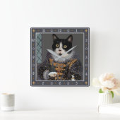 Koningin Cat Tuxedo Kat Grappig Renaissance Portre Vierkante Klok (Huis)