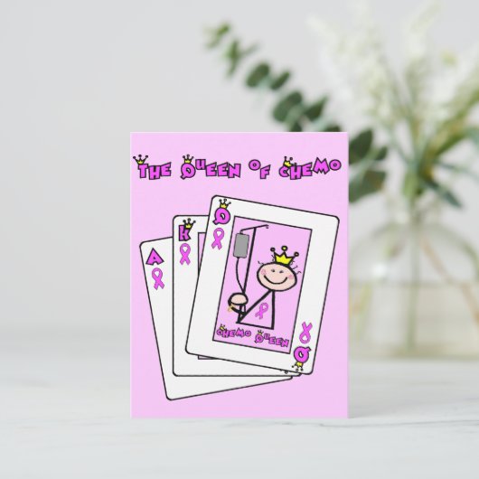 Koningin chemo - Borstkanker - Roze lint Briefkaart (Staand voorkant)