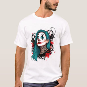 Koningin Clown Met Cyan Haar - Grafische Stof Spoo T-shirt