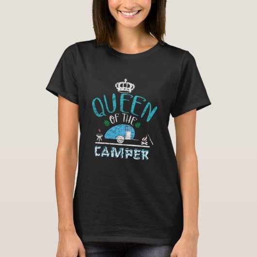 Koningin der Camper grappige Camping T-shirt (Voorkant)