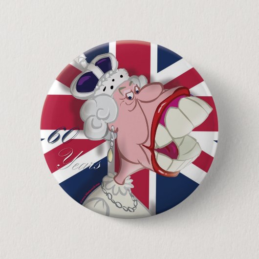 koningin Elizabeth Cartoon Button 60ste Jubileum (Voorkant)
