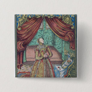 koningin Elizabeth I bij Prayer, frontispiece Vierkante Button 5,1 Cm