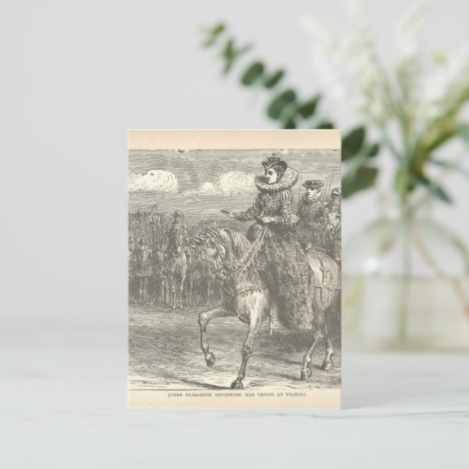 koningin Elizabeth I bij Tilbury Antiek Engraving Briefkaart (Staand voorkant)