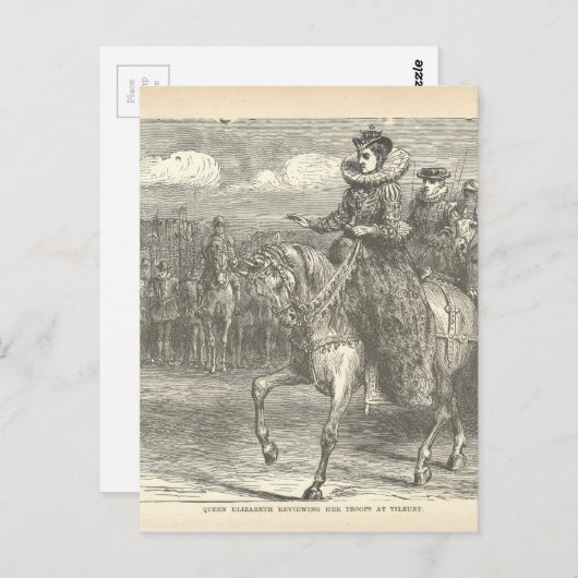 koningin Elizabeth I bij Tilbury Antiek Engraving Briefkaart (Voorkant / Achterkant)