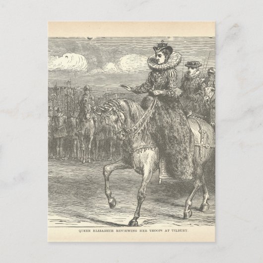 koningin Elizabeth I bij Tilbury Antiek Engraving Briefkaart (Voorkant)