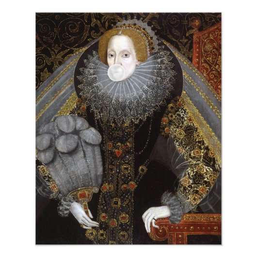 Koningin Elizabeth I blaast een witte kauwgom Foto Afdruk (Voorkant)