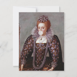 Koningin Elizabeth I die witte kauwgom blaast