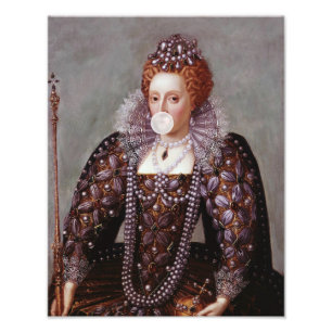 Koningin Elizabeth I die witte kauwgom blaast Foto Afdruk
