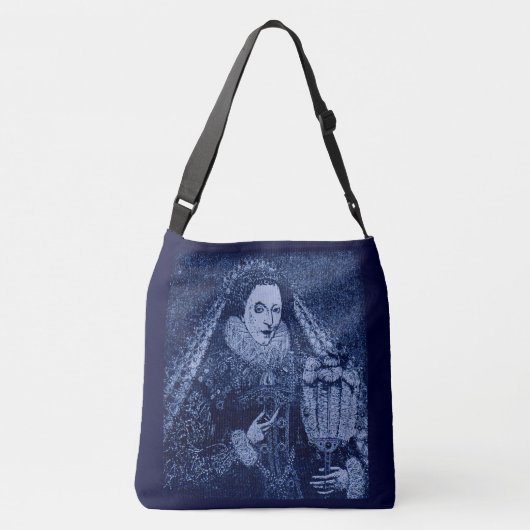 koningin Elizabeth I in blauwe letters Crossbody Tas (Achterkant)