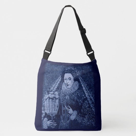 koningin Elizabeth I in blauwe letters Crossbody Tas (Voorkant)