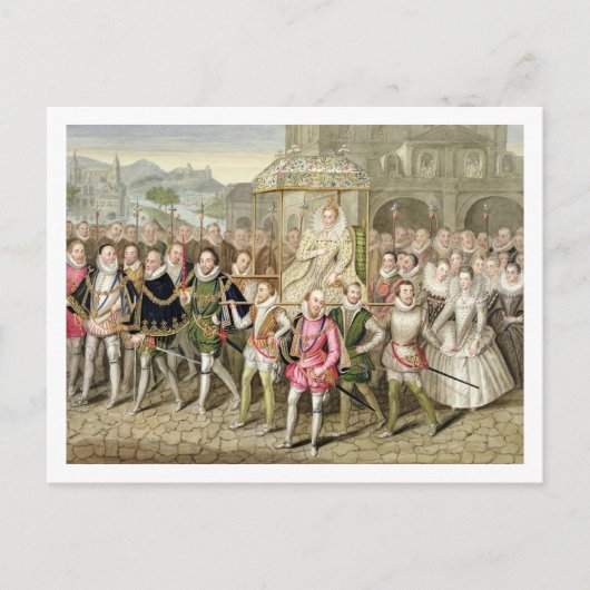 Koningin Elizabeth I in processie met haar Courtie Briefkaart (Voorkant)