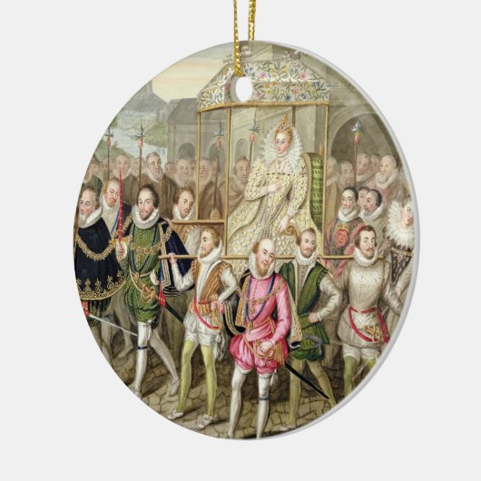 Koningin Elizabeth I in processie met haar Courtie Keramisch Ornament (Links)