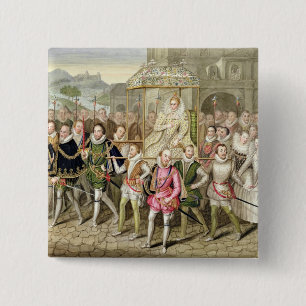 Koningin Elizabeth I in processie met haar Courtie Vierkante Button 5,1 Cm