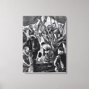 koningin Elizabeth I Knighting Francis Drake Canvas Afdruk