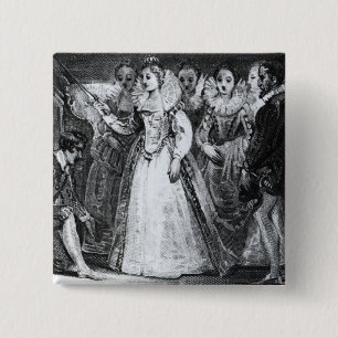 koningin Elizabeth I Knighting Francis Drake Vierkante Button 5,1 Cm