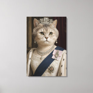 Koningin Elizabeth II kattenportret   Koninklijke  Canvas Afdruk