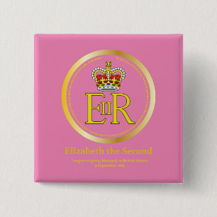 Koningin Elizabeth II Regering Vierkante Button 5,1 Cm