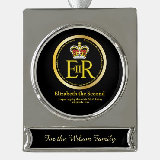 koningin Elizabeth II Reign Verzilverd Banner Ornament (Voorkant)